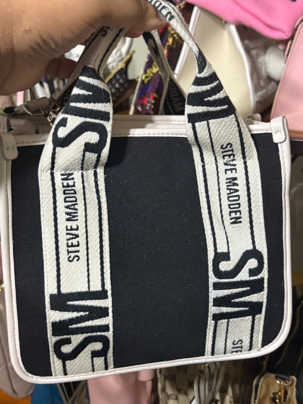 Steve Madden Black and White Canvas Messenger Bag